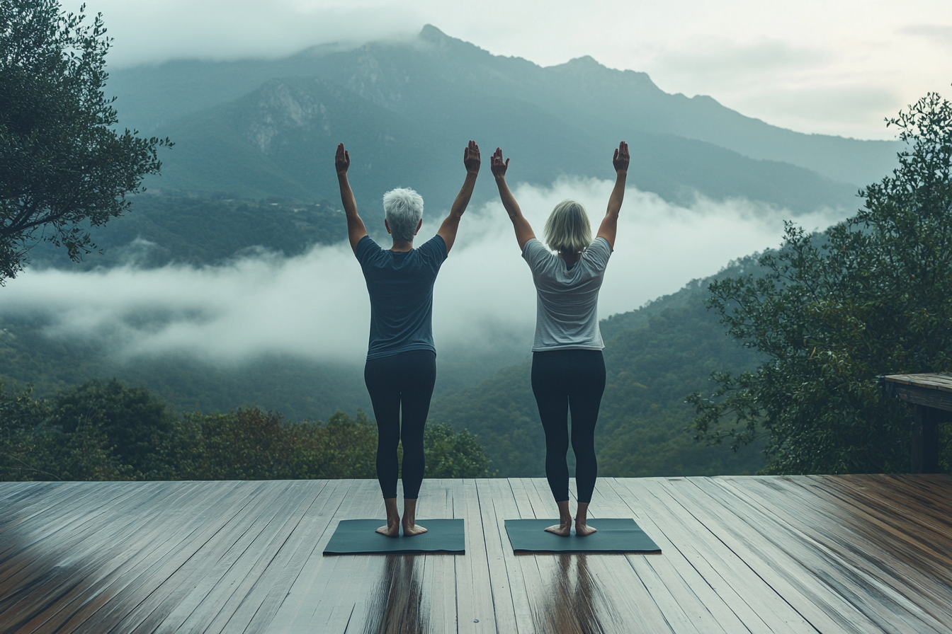 Старша жінка практикує йогу